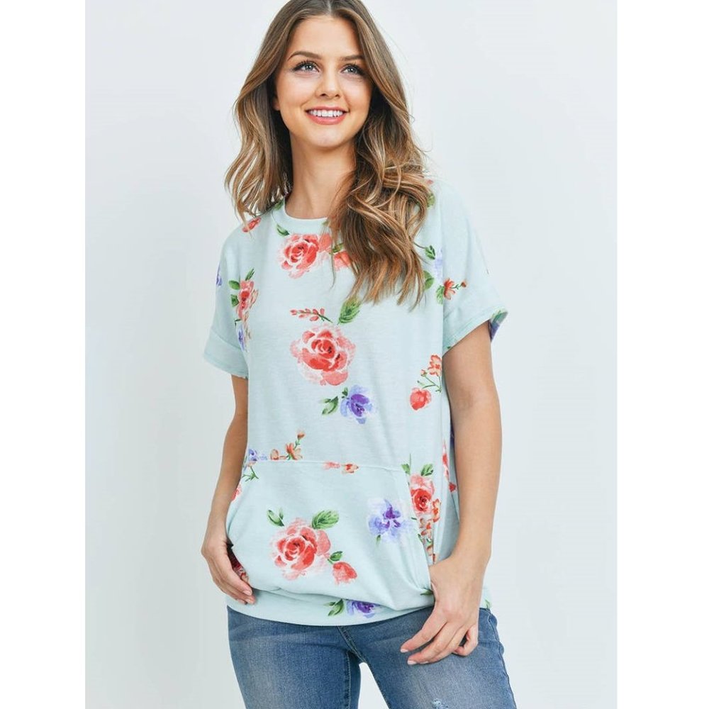Floral Print Top with Kangaroo Pocket